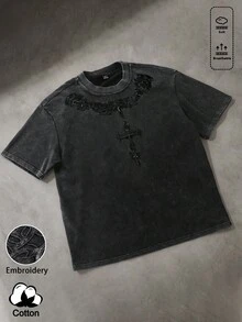 PAVTROS Oversize T-shirt à manches courtes en coton foncé avec motif totem pour hommes, style Y2K rétro, gothique de rue, sous-culture, convient pour le port quotidien, les festivals de musique, les cadeaux - Noir - Voir 3