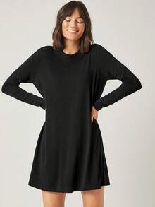SHEIN BASICS Solid Tee Dress/Spring Summer Outfit For Women - Black - View 2