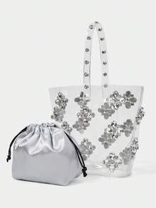 SHECARRY Transparent Flower Vegetable Basket Bucket Bag, Jelly Bag - Clear - View 5