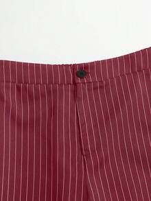 SHEIN PETITE PETITE-D 系列女款通勤極簡條紋直筒長褲 - 紅木色 - 查看 7