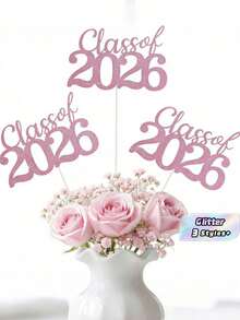 Pink Class Of 2026 Graduation Centerpiece, Rose Gold Glitter Party Table Decor For Grad Celebration Homecoming - Pink 2026 Vase Paper Flower Arrangement - View 1