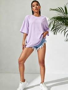 Camiseta de hombros caídos unicolor - Lila Púrpura - Ver 3