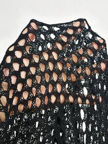 Solflare Suéter de punto hueco de unicolor talla grande nuevo para otoño/invierno, para salir en vacaciones de otoño - Negro - Ver 9