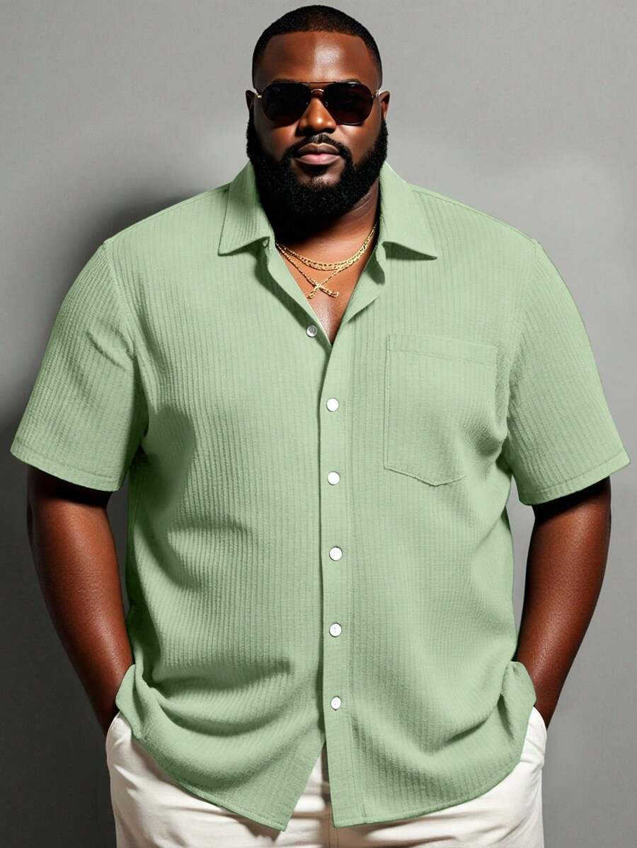 Manfinity Homme Plus Size Men's Casual Solid Color Short Sleeve Shirt, Summer, Formal - Mint Green - View 1