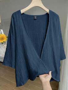 Comfortcana Plus Size Lightweight Short White Jacket , Summer Cotton Comfortable Cardigan In Fall/Winter - Dusty Blue - View 3