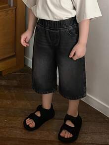 DAZY Straight Knee Length Washed Casual Young Boys Denim Shorts Summer - Black - View 5