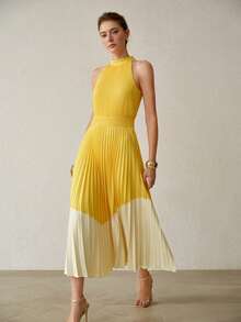MOTF PREMIUM WOMEN'S COLORBLOCK PLEATED LONG DRESS - Multicolor - View 9