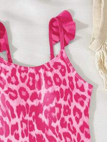 SHEIN Baju Renang Terusan Anak Perempuan Remaja Motif Pita Lucu dengan Tali Bahu dan Rumbai-rumbai - Berwarna merah muda - View 4