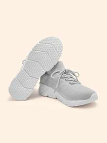 CUCCOO BASICS Ladies' Fashionable Grey Cloth Lace-Up Lightweight Running Outdoor Sneakers, Comfortable And Breathable, Suitable For Jogging, Commuting And Casual Walking Back To School - Grey - View 3
