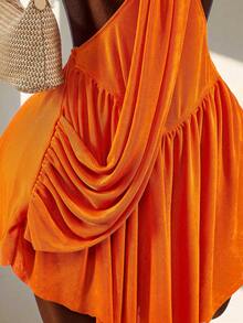 Amplova Sleeveless Draped Neck Bodycon Mini Dress - Orange - View 9