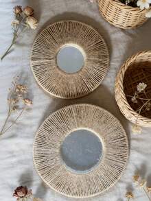 1 pieza Espejo redondo T para baño, Espejos T con marco de madera, espejo circular estilo bohemio para guardería, espejo de baño, espejo redondo, espejo de entrada, espejo bohemio, espejo sol, decoración de pared espejo para dormitorio, sala de estar, entrada, espejo de pared rústico circular de granja, espejo rústico costero circular para decoración de baño - Multicolor - Ver 11