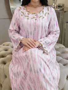 Al Najma Plus Size Women Arabic Style Dress - Pink - View 4