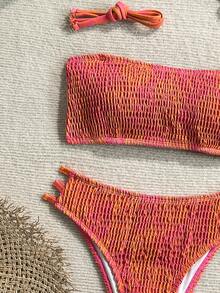 Swim Mod 女款2件式熱帶可愛性感花卉平口上衣與三角比基尼泳褲套裝，熱銷海灘度假休閒優雅情人節派對比基尼套裝，度假優雅海灘穿搭 - 彩色 - 查看 5