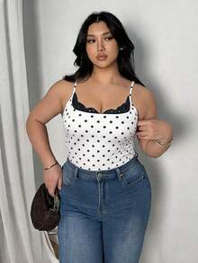 Firerie Plus Size Women Elegant Romantic Delicate Charming Holiday Valentine's Day Sexy Lace Polka Dot Top Blouse Casual Going Out Top For Women - Black and White - View 2