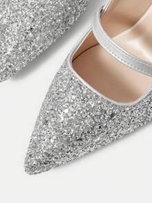 CUCCOO HITCHD WomenShoes Spring And Summer New Romantic Elegant Silver Glitter PU Stiletto Shoes Dress Shoes Bridal Shoes Wedding Season Party Wear - Silver - View 10