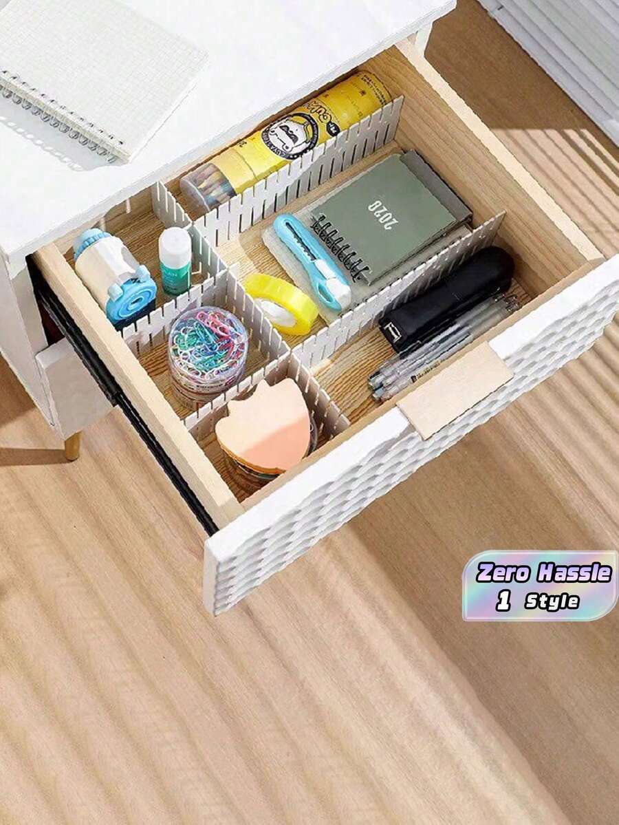 40/32 抽屉收纳分隔板，塑料分隔板，无隔断组合内衣袜子网格收纳架，节日礼物 - 白色 - 查看 1