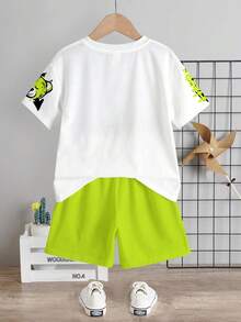 Set Kaos dan Celana Pendek Lengan Pendek Leher Bulat Minimalis Kasual Nyaman dan Modis untuk Bayi Laki-laki, Cocok untuk Musim Semi dan Musim Panas, Motif Kartun Klasik Beruang Tampan - MultiWarna - View 3