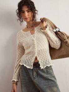 Freevana Women's Plus Size Knit Cardigan, Apricot Khaki Long Sleeve Round Neck Fit Elegant Casual Autumn Plus Size Women's Clothing Women' Cocktail Formal - Khaki - View 5