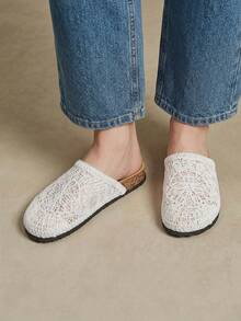 Solecia Sandal Wanita Ujung Bulat Anyaman Tali Buatan Tangan, Desain Retro, Elegan dan Indah, Mudah Dipakai dan Dilepas, Sol Lembut dan Nyaman Dipakai di Luar Sepatu Kerja - Putih - View 2