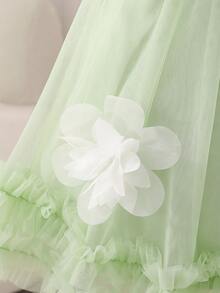 SHEIN Glamorique Kids 女嬰夏季綠色無袖碎花洋裝，甜美可愛風，優雅正式穿著，適合秋季 - 綠色 - 查看 6