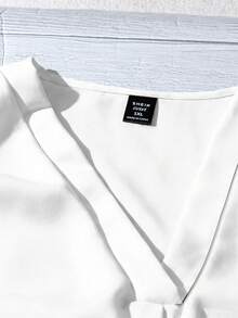 EMERY ROSE Plus Size Lace Patchwork V-Neck Button Decor Shirt Suitable For Summer Wear - White - View 4