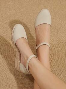 Styleloop 女士坡跟厚底鞋 春夏新款 增高显瘦 包头低帮设计 圆头 5.5cm坡跟 舒适高跟 亚麻材质 纯色 女士鞋 日常通勤 购物 约会必备 - 杏色 - 查看 8
