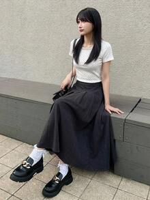 Dazy Tall 女款高個長袖圓點蕾絲拼接休閒T恤，適合高個女孩 - 黑與白 - 查看 3