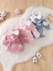 [1 Set Randomly Sent]Newborn Baby Home Robe Cartoon Cute Bear, Pink Heart Bow, Cloud Cartoon Plush Bow Robe - Multicolor - View 3