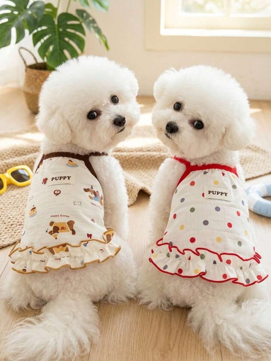 PETSIN 1件春夏新款彩色波点宠物背带裙,ins风防蚊服,适合腊肠犬、比熊犬、泰迪犬、猫咪 - 彩色 - 查看 1