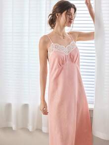 Ocili Women's Contrast Color Spaghetti Strap Comfortable Summer Casual Dress - Pink - View 5