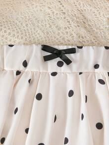 SHEIN Elladie kids 2026新款女童黑白波點苞裙，甜美蝴蝶結設計高腰A字裙，清新俏皮百搭小女孩裙 - 黑與白 - 查看 7