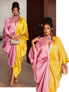 Maweii Plus Size Women's Sexy Spring/Summer Ruched Front Plus Size Sleeve Autumn Dress Fall - Multicolor - View 1