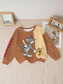 TOM & JERRY X SHEIN 小男孩字母卡通印花圓領長袖休閒運動衫 - 白色 - 查看 3