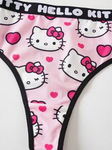 HELLO KITTY AND FRIENDS | SHEIN 女款對比滾邊文字愛心印花可愛丁字褲 - 玫紅色 - 查看 4