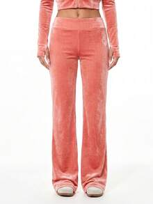 BABYPHAT Velour Flare Leggings With Embroidered Logo Detail And Wide-Leg Silhouette - Coral Pink - View 2