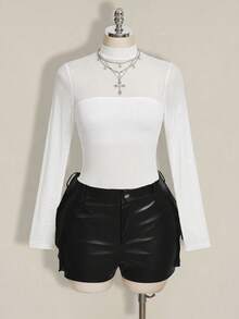 SHEIN ICON Plus Size Mesh Patchwork Y2K Sexy Bodysuit - White - View 7