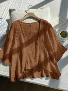 Comfortcana Plus Size Lightweight Short White Jacket , Summer Cotton Comfortable Cardigan In Fall/Winter - Khaki - View 6