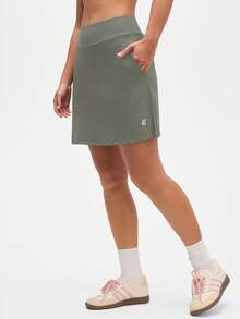Gameset SHEIN Sport Women's Sage Green Athletic Skort With Pockets, High Waist Sports Skirt With Built-In Shorts, Hidden Zipper Pocket, Tennis Golf Running Activewear - Grey - View 3
