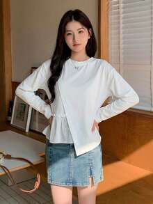 DAZY 女款圓領長袖純色T恤夏季款 - 白色 - 查看 4