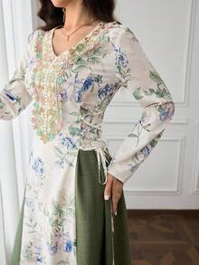 Yasmyna Women's Colorblock Patchwork Floral Print Arabian Dress - Multicolor - View 8