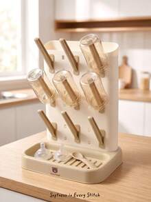 Cozy Pixies 1 Set Of Bottle Drain Rack, Baby Bottle Drying Rack, Drying Rack, Bottle Rack, Baby Brush Rack, Water Cup Holder. - Beige - View 1