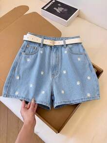 GlowEve 女款夏季刺繡牛仔短褲 - 淺色水洗藍 - 查看 7