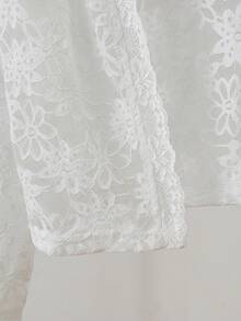 SHEIN Franclia 女款優雅派對通勤度假蕾絲白色開襟薄外套 - 白色 - 查看 5