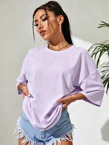 Camiseta de hombros caídos unicolor - Lila Púrpura - Ver 5