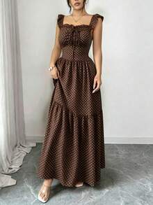 Vestido casual de mujer con estampado de lunares, verano - Café integral - Ver 5