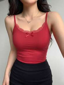 DAZY 女款方領短袖修身T恤 夏季 - 紅色 - 查看 5