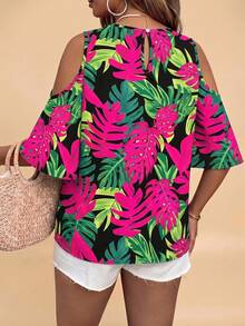EMERY ROSE Camisa estampada de talla grande con estampado floral tropical casual y minimalista en toda la prenda - Multicolor - Ver 2
