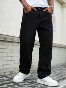 Manfinity Homme Men's Casual Streetwear Versatile Black Jeans Festival Winter - Black - View 3