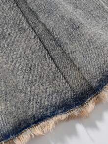 Rok Denim Vintage untuk Remaja Perempuan, Modis, Serbaguna, Nyaman, Kasual, Sederhana, dengan Pinggang Elastis dan Lipit. - Biru - View 6