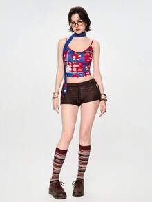 Sweetness Spring/Summer Vacation Handmade Cute Apple Print Red White And Blue Design Women's Tank Top, Suitable For Island Vacation, Date, Valentine's Day Y2k - Multicolor - View 2